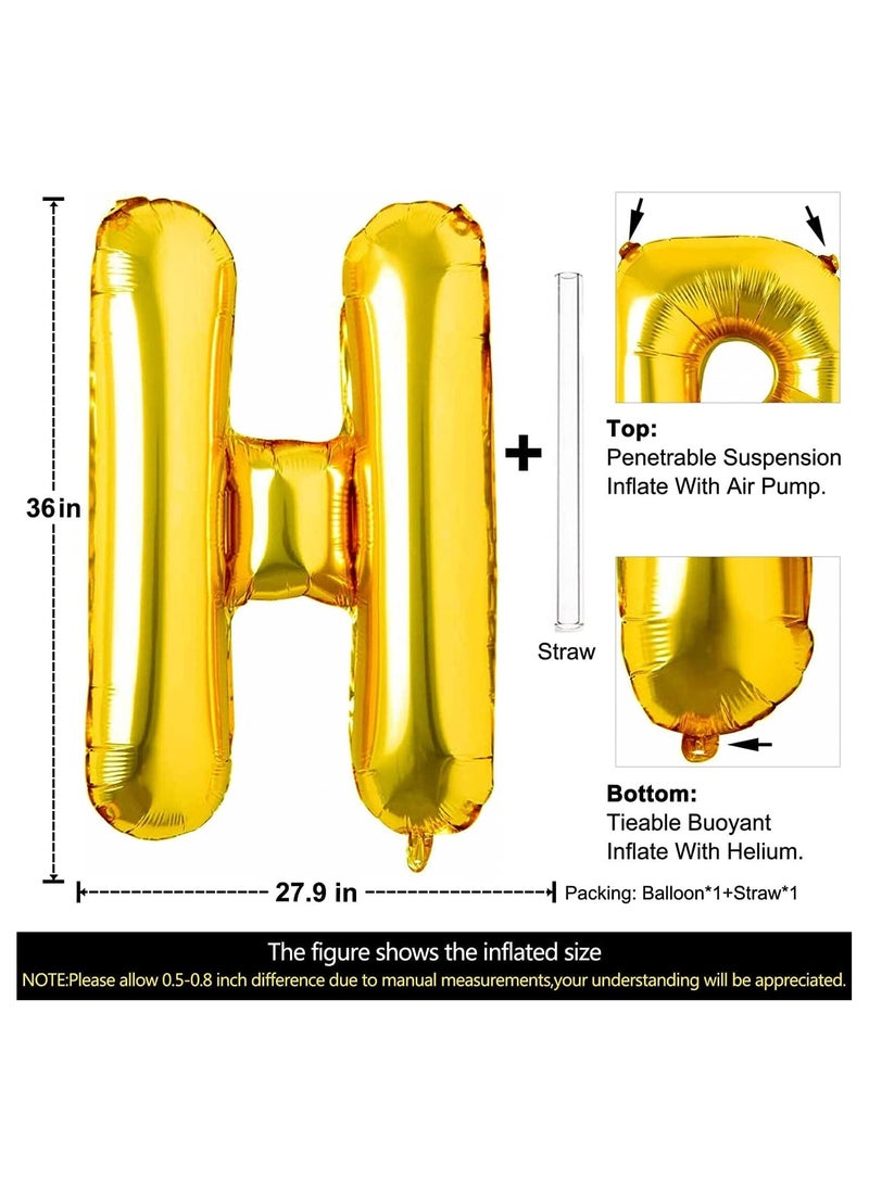 Goldedge 32 Inch Giant Gold Letter H Foil Helium Balloons Big Single Mylar Balloon Birthday Party Decoration Supply Baby Shower (Gold H)  - Image 3