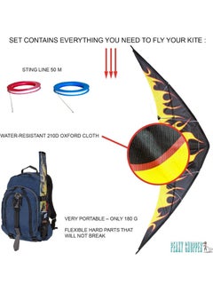 JUMEIRAH BEACH KITE Jumeirah Beach Kite for Kids & Adults, Str Kites for Beginner with 1.6 Meter Strong Kite String with Winder Handle, Lightweight Kite Paper, Sport & Outdoor Toys Is Great for All Ages (Fire Black)  - Image 2
