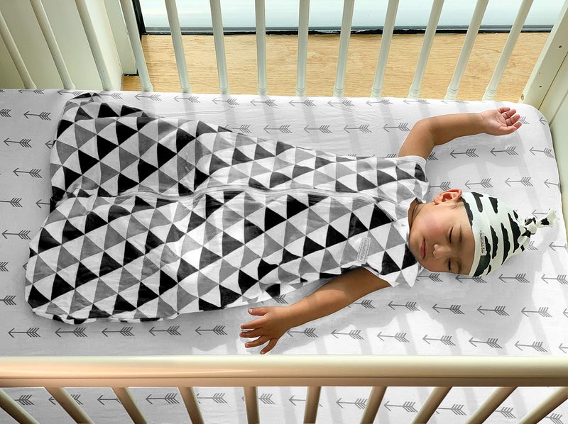 BaeBae Goods Premium Crib Sheets for Baby Boys and Girls, 4 Pack, Soft and Breathable Jersey Knit Fitted Sheet Set, Grey and White, Cute Gender Neutral Nursery Mattress Bedding, Universal Fit - Image 4