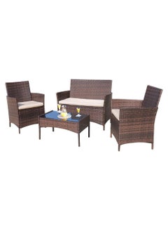 Mahmayi Mahmayi Outdoor Indoor Use Backyard Porch Garden Poolside Balcony Sets Clearance Brown and Beige 4 Pieces Furniture  - Image 1