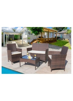 Mahmayi Mahmayi Outdoor Indoor Use Backyard Porch Garden Poolside Balcony Sets Clearance Brown and Beige 4 Pieces Furniture  - Image 2