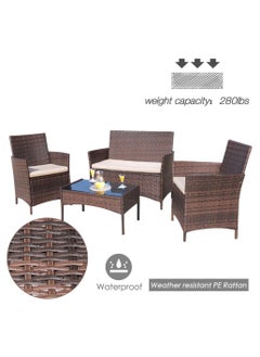 Mahmayi Mahmayi Outdoor Indoor Use Backyard Porch Garden Poolside Balcony Sets Clearance Brown and Beige 4 Pieces Furniture  - Image 5