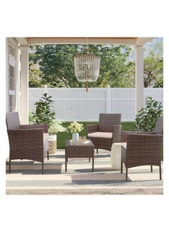 Mahmayi Mahmayi Outdoor Indoor Use Backyard Porch Garden Poolside Balcony Sets Clearance Brown and Beige 4 Pieces Furniture  - Image 3