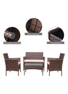 Mahmayi Mahmayi Outdoor Indoor Use Backyard Porch Garden Poolside Balcony Sets Clearance Brown and Beige 4 Pieces Furniture  - Image 4