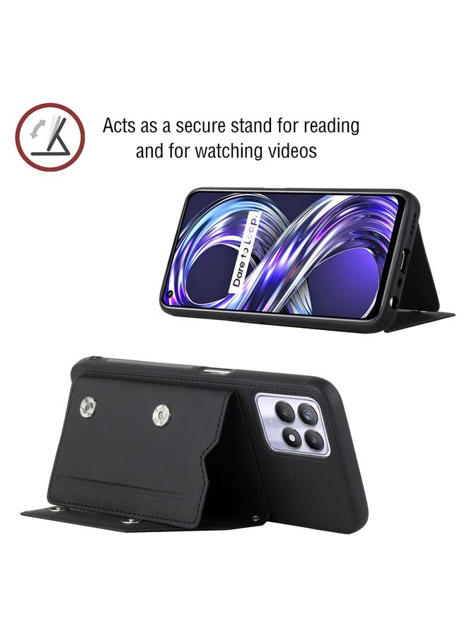 S-TOP Case For OPPO Realme 8i Skin Feel PU + TPU + PC Back Cover Shockproof Phone Case with Card Slots & Holder & Photo Frame - Image 3