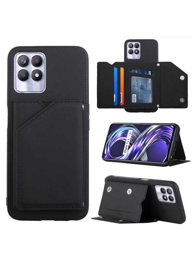 S-TOP Case For OPPO Realme 8i Skin Feel PU + TPU + PC Back Cover Shockproof Phone Case with Card Slots & Holder & Photo Frame - Image 1