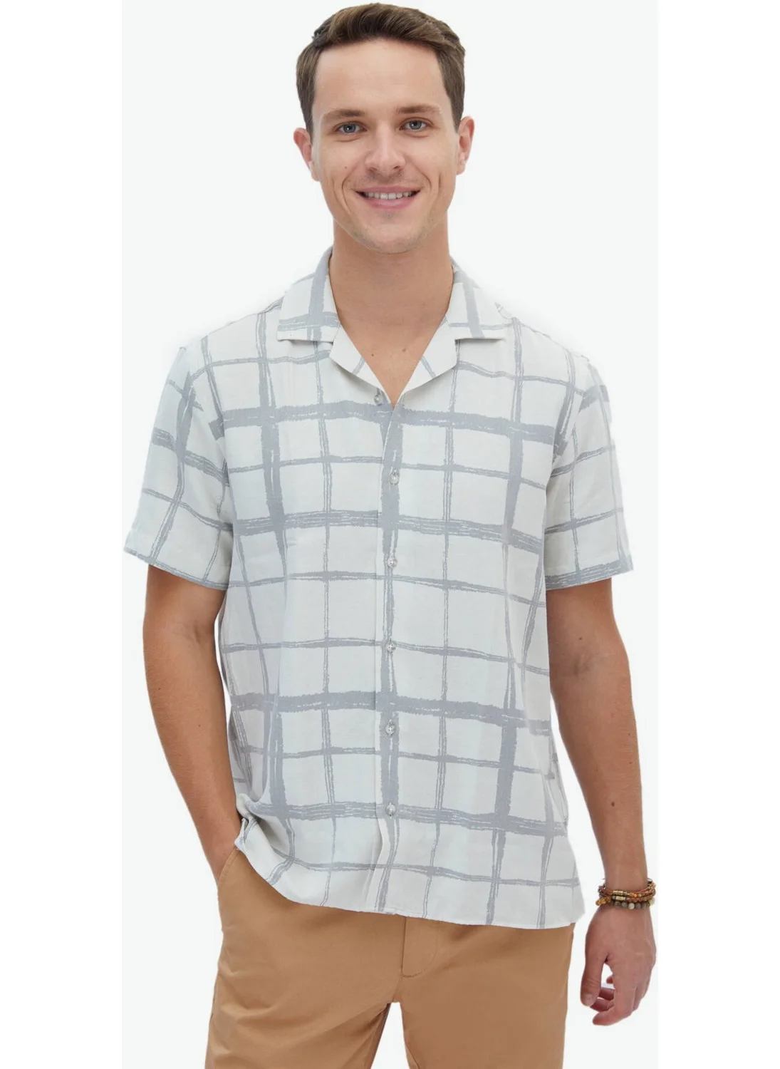 Kip Grey Plaid Regular Fit Woven Casual Cotton Blend Shirt