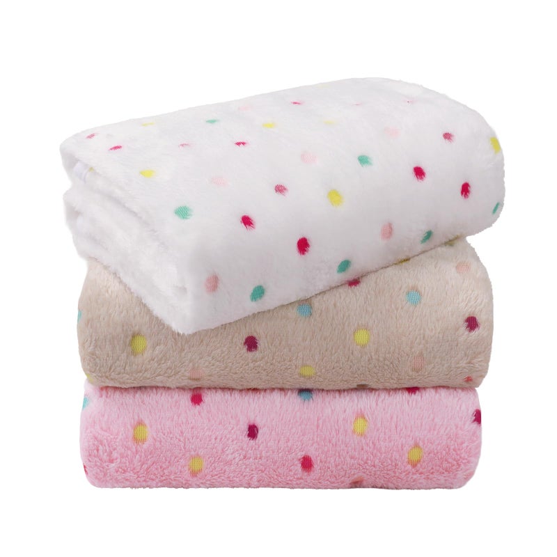 LINENLUX 1 Pack 3 Blankets Super Soft Fluffy Premium Fleece Dog Blankets for Puppy Cat Pet Blanket Flannel Throw Warm Sleep Polka Dot 23x16 inches - Image 1