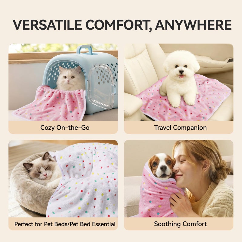 LINENLUX 1 Pack 3 Blankets Super Soft Fluffy Premium Fleece Dog Blankets for Puppy Cat Pet Blanket Flannel Throw Warm Sleep Polka Dot 23x16 inches - Image 3