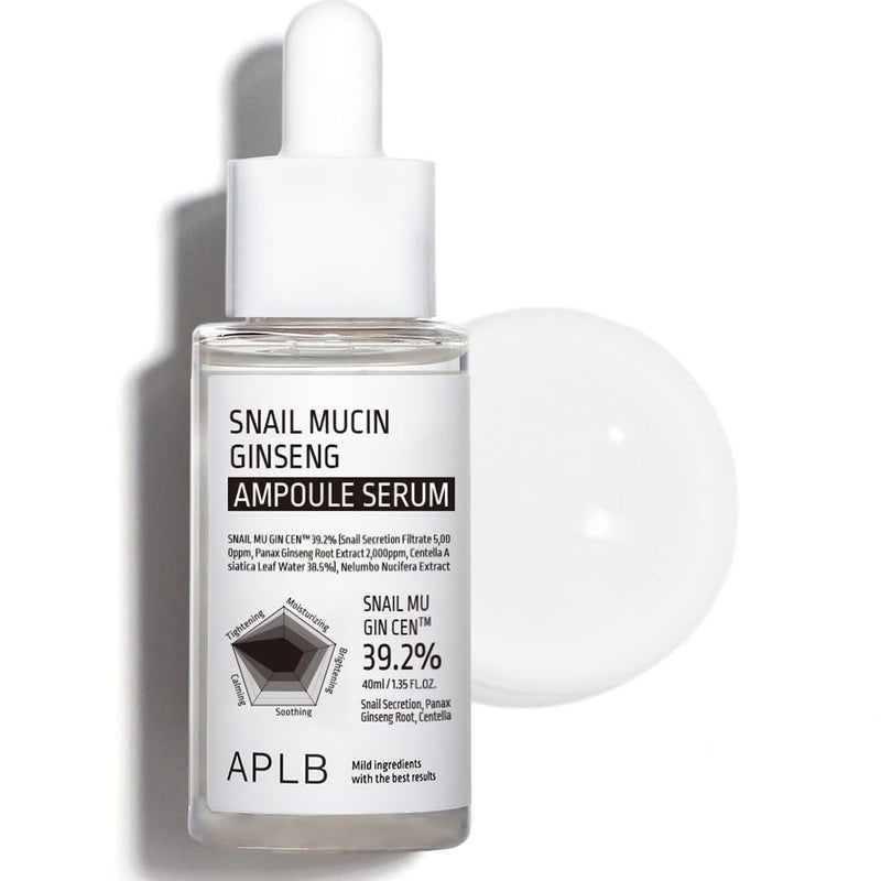 APLB Snail Mucin Ginseng Ampoule Serum | SNAIL MU GIN CEN™ 39.2% 1.35 FL.OZ/Korean Skincare, Wrinkle care, Pore care, Improve elasticity for firm skin