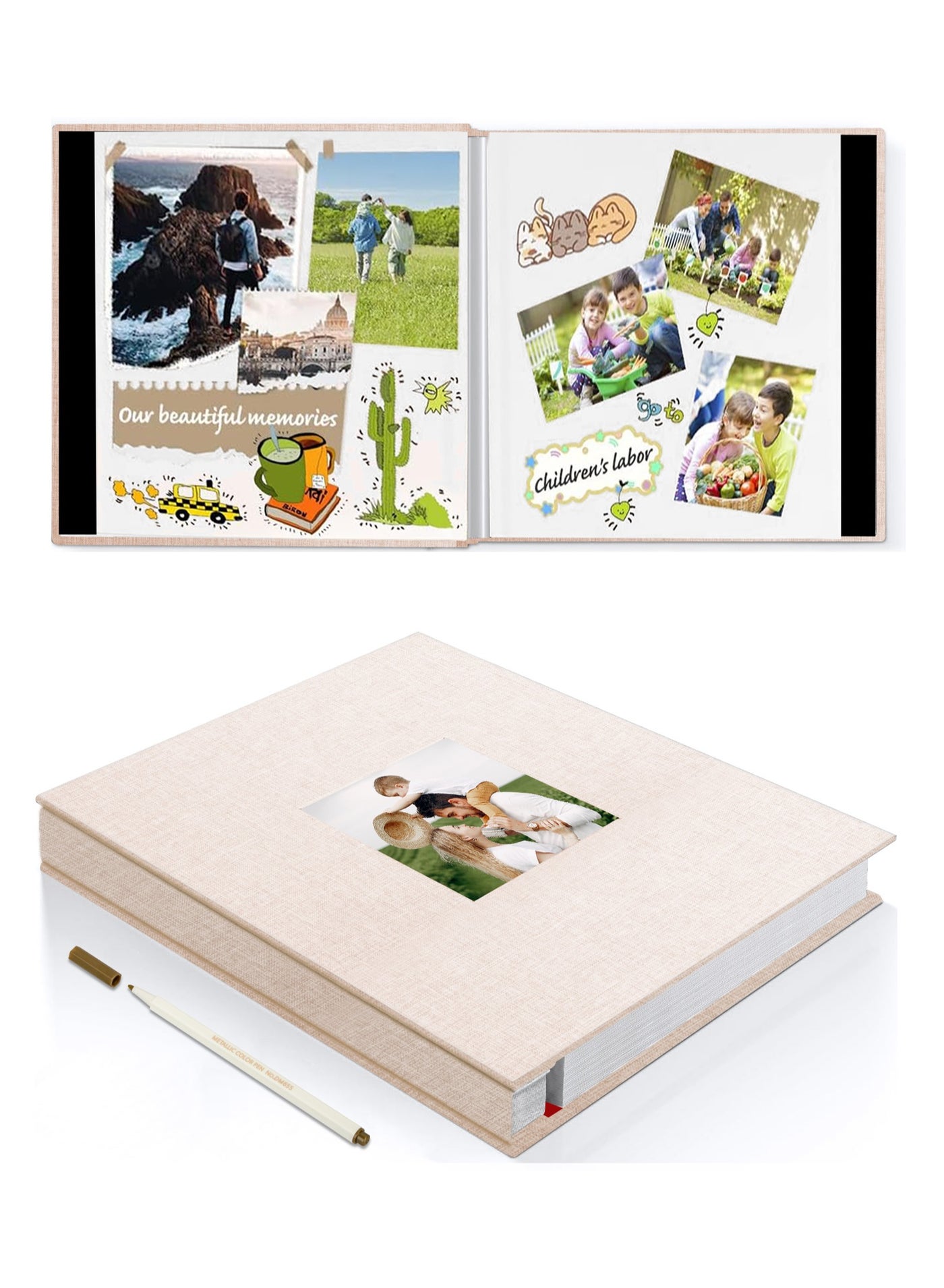 Self-Adhesive Photo Album, 40 Pages Self-Stick Page DIY Anniversary Travel Memory Book, Beige Linen Magnetic Scrapbook Family Album for Birthday,Wedding and Graduation Vacation Gifts Beige