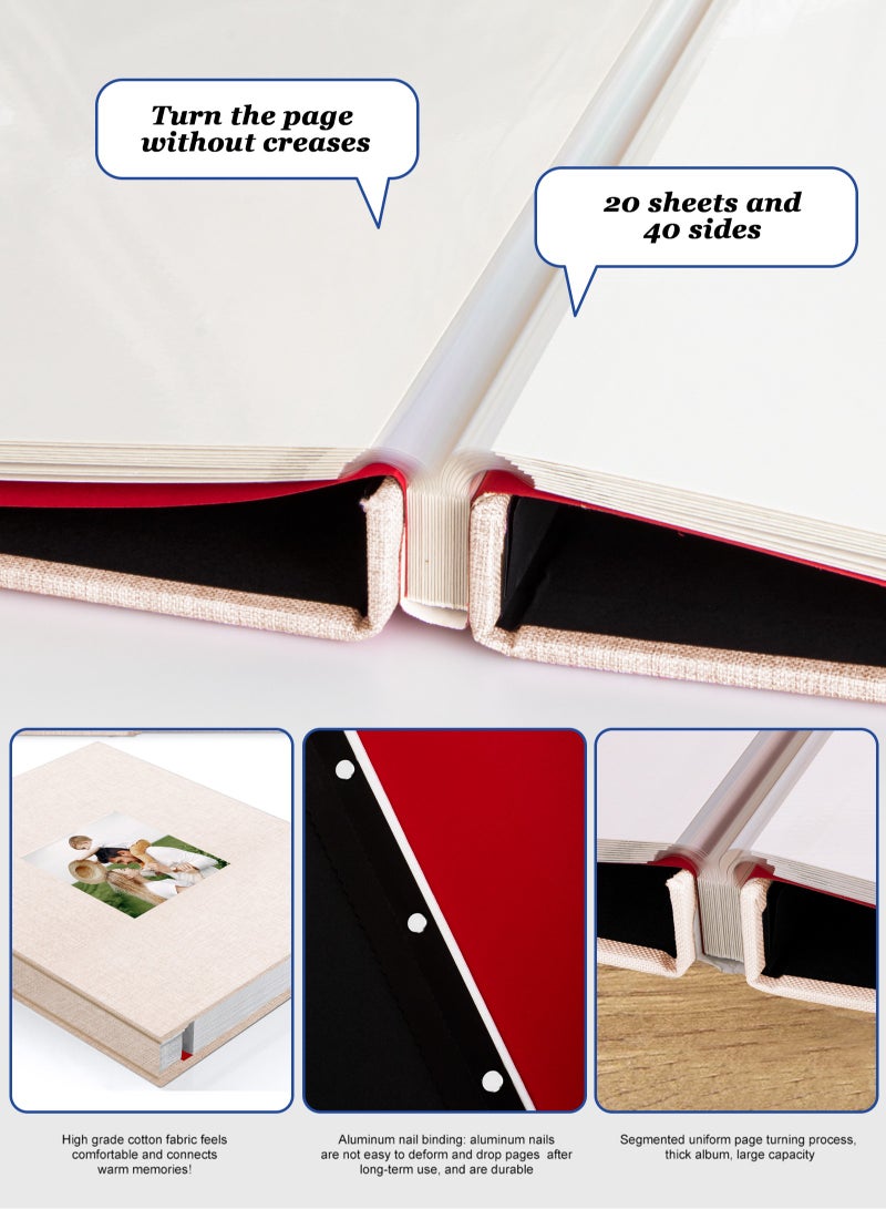 هومار كيت ألبوم صور ذاتي اللصق، 40 صفحة، كتاب ذكريات سفر واحتفال بالذكرى السنوية، ألبوم صور عائلي مغناطيسي من الكتان البيج، هدية مثالية لأعياد الميلاد وحفلات الزفاف والتخرج والعطلات. - Image 5