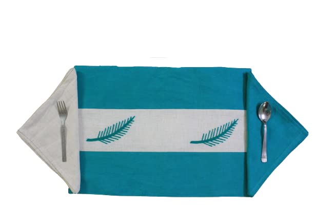 Dekor World 13 Piece Cotton Adornado Leaf Embroidery Collection Table Runner with Place Mat and Napkin (Aqua, 33x120 cm or 13x48 Inches or 4 Seater Table)-for Dining & Center Table - Image 4