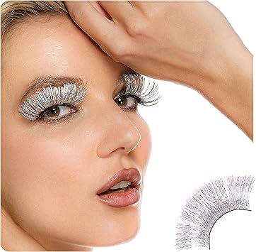 Dorisue Halloween lashes Silver eyelashes glitter eyelashes Princess cosplsay eyelashes silverwhite False Eyelashes Extension for Women Girls P24 - Image 1