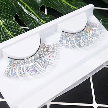 Dorisue Halloween lashes Silver eyelashes glitter eyelashes Princess cosplsay eyelashes silverwhite False Eyelashes Extension for Women Girls P24 - Image 4