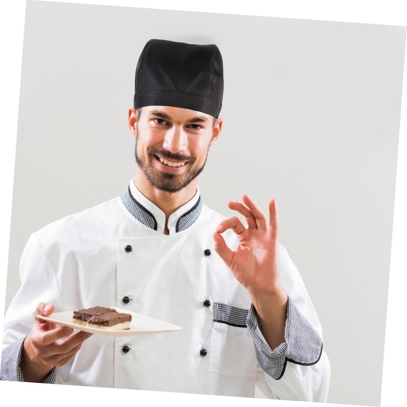 Fashionable Chef Hat with Ribbon Unisex Turban for Culinary Professionals Comfortable Black Server Headwear for Men and Women - Image 4