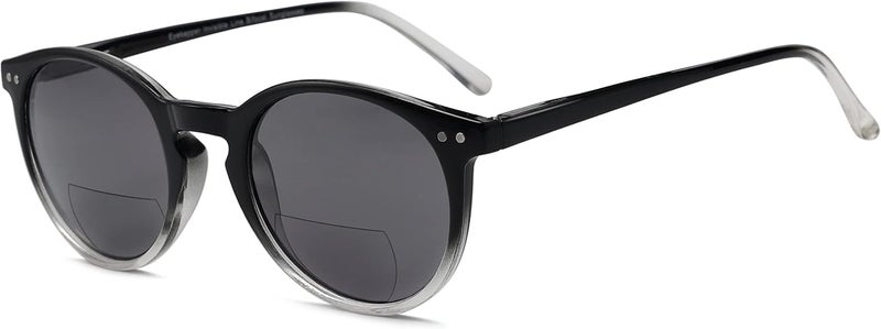 Eyekepper Keyhole Style Spring Hinge Round Bifocal Sunglasses Sun Reader Black Clear +3.0 - Image 1