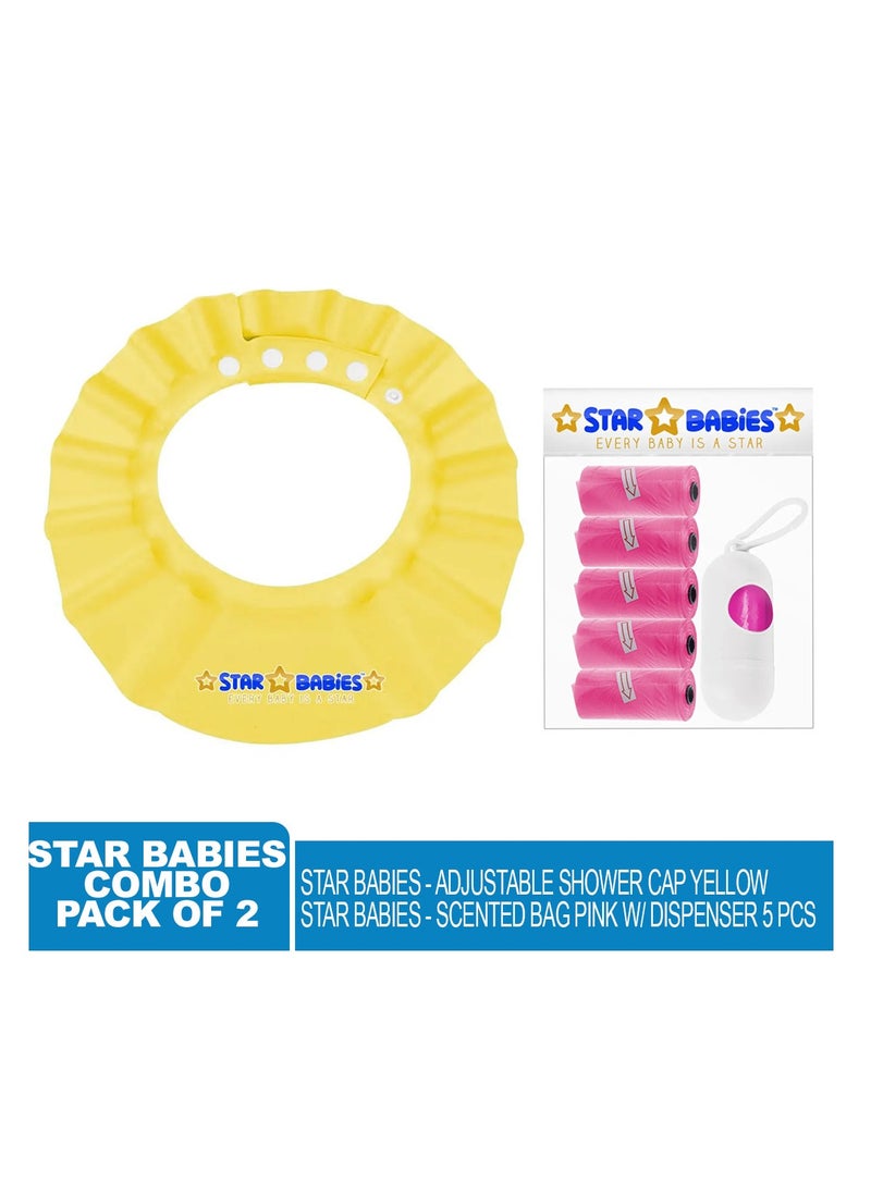 STAR BABiES Star Babies - Combo Pack of 2- Adjustable Shower Cap with Scented Bag (5 Pcs w/Dispenser) - Pink  - Image 2