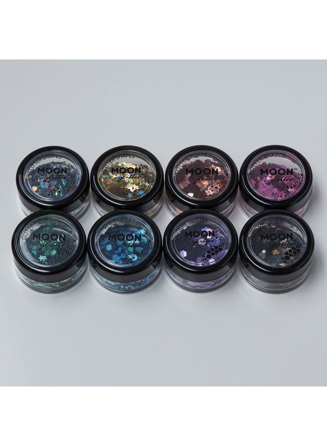 Moon Glitter Holographic Glitter Shapes by Moon Glitter – 100% Cosmetic Glitter for Face, Body, Nails, Hair and Lips - 0.10oz - Set of 8 colours - Image 3