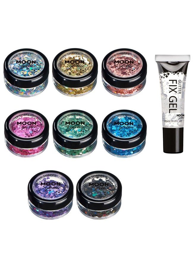 Moon Glitter Holographic Glitter Shapes by Moon Glitter – 100% Cosmetic Glitter for Face, Body, Nails, Hair and Lips - 0.10oz - Set of 8 colours - Image 1