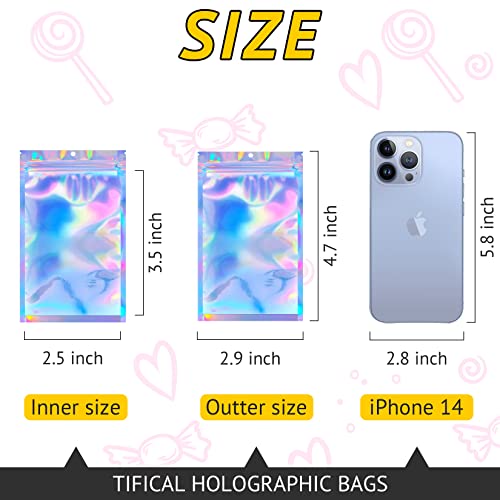 TIFICAL 100 PCS Mylar Holographic Bags Smell Proof Bags Clear Resealable Bags Valentines Day Decorations Gift Baggies for Dulces Bracelet Lipgloss Eyelash Jewelry Packaging 29x47 Inch - Image 5