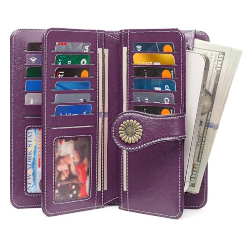 SENDEFN Wallets for Women Leather Credit Card Holder with RFID Blocking Large Capacity Wristlet - Image 2