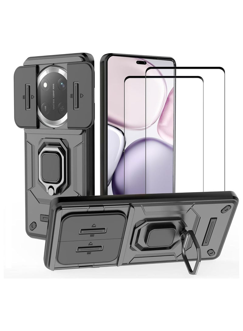 general [1+2pcs] Compatible with Honor x9c 5G Phone Case and Tempered Glass Screen Protector, Ring Bracket and Sliding Camera Cover with Bracket, Drop Resistant, Heavy Duty Protector - Image 1