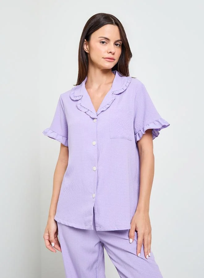 Take Two Purple Textured Shirt And Pyjama Set