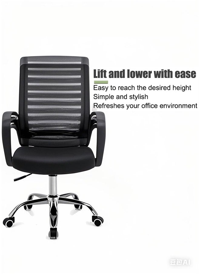 LEXIN Breathable Mesh Office Chair, Comfortable Swivel Chair, Lift and Recline Chair, Ergonomic Office Chair with Armrests, Suitable for Offices 50x50x56cm(Black)  - Image 5