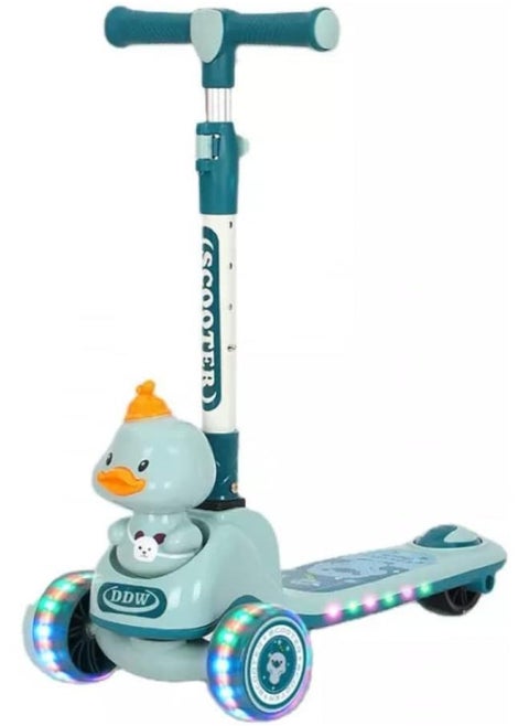 duck Kick Push Scooter with Adjustable Height for Kids (Blue)