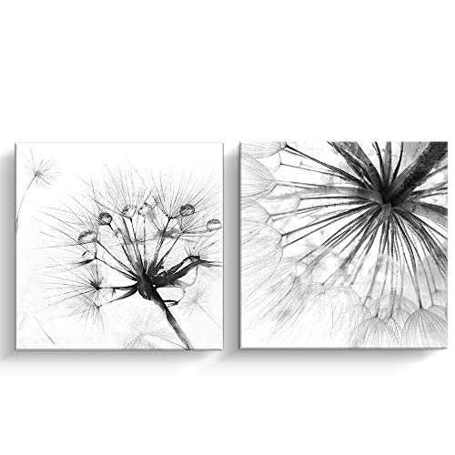 Pinetree Art 2 Panel Black And White Canvas Wall Art Dandelion Nordic Canvas Prints Painting Wall Decor for Living Room Wooden Framed Home Decorations - 12"x12" (Dandelion, 12 x 12 2pcs) - Image 1