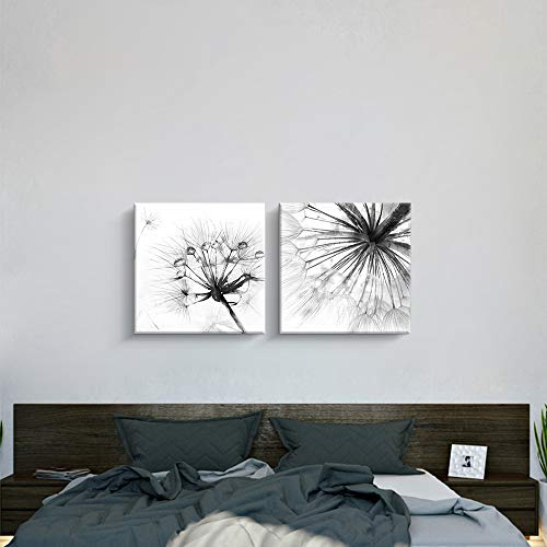 Pinetree Art 2 Panel Black And White Canvas Wall Art Dandelion Nordic Canvas Prints Painting Wall Decor for Living Room Wooden Framed Home Decorations - 12"x12" (Dandelion, 12 x 12 2pcs) - Image 3