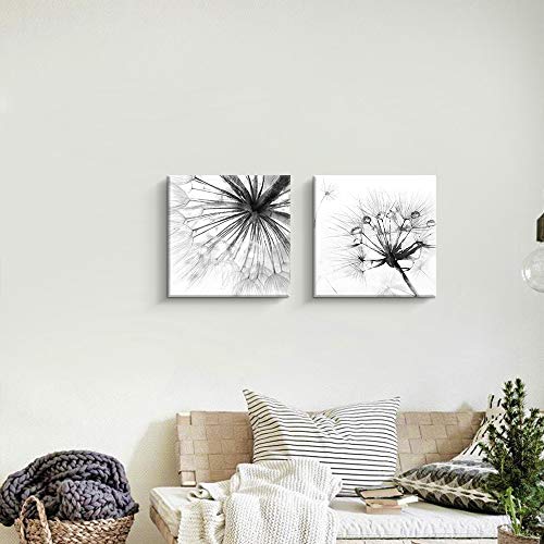Pinetree Art 2 Panel Black And White Canvas Wall Art Dandelion Nordic Canvas Prints Painting Wall Decor for Living Room Wooden Framed Home Decorations - 12"x12" (Dandelion, 12 x 12 2pcs) - Image 2
