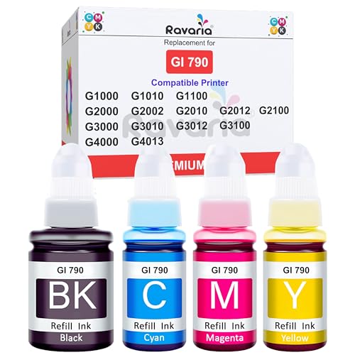 Ravaria GI 790 Ink Compatible Ink for Canon Pixma g1000 / G1010 / G1100 / G2000 / G2002 / G2010 / G2012 / G2100 / G3000 / G3010 / G3012 / G3100 / G4000 / G4013 - Image 1