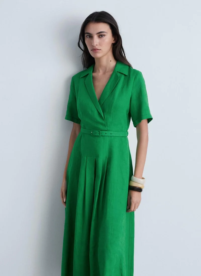 مانجو Casual Belt Linen Dress