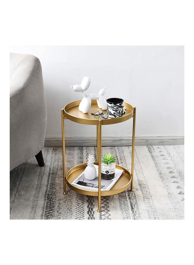 Sharpdo Nordic Style Round Side Table With Double Layers Golden Suitable For Living Room Gold  - Image 3
