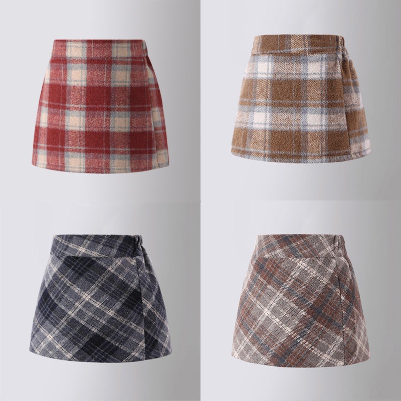 Children'S Stylish High-Waisted Skirt 2026 Girls' Red Woolen Plaid Pencil Skirt Korean Style Girls' Short Skirt - Image 2