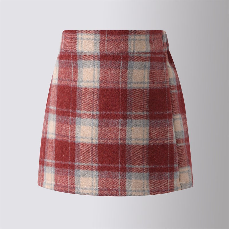 Children'S Stylish High-Waisted Skirt 2026 Girls' Red Woolen Plaid Pencil Skirt Korean Style Girls' Short Skirt - Image 1