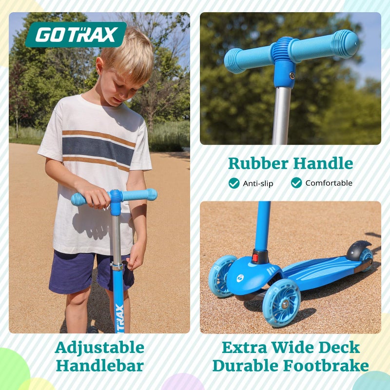 Gotrax KS1 Kids Kick Scooter, LED Lighted Wheels and 3 Adjustable Height Handlebars, Lean-to-Steer & Widen Anti-Slip Deck, 3 Wheel Scooter for Boys & Girls Ages 2-8 and up to 100 Lbs (Blue) - Image 5