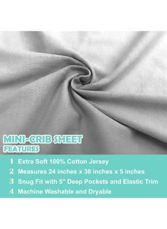 American Baby Company American Baby Company 100% Natural Cotton Value Jersey Knit Fitted Portable/Mini-Crib Sheet, Gray, 24" x 38" x 5", Soft Breathable, for Boys and Girls, Pack of 3  - Image 4