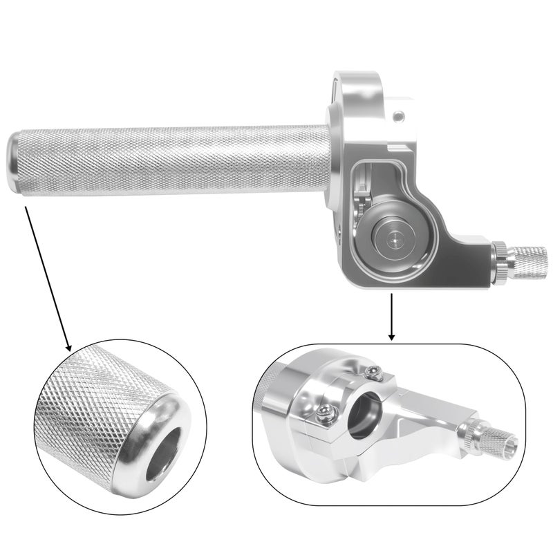 JXPANG Motorcycle Throttle Grip 7/8" 22mm CNC Aluminum Quick Twister with Throttle Cable for KLX CR CRF EXC XR CRF50 CRF230 50 110 125 230 250 Dirt Pit Bike Motocross Motorbike Quad ATV (Style-B-Silver) - Image 4