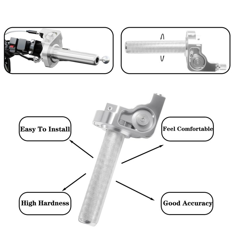 JXPANG Motorcycle Throttle Grip 7/8" 22mm CNC Aluminum Quick Twister with Throttle Cable for KLX CR CRF EXC XR CRF50 CRF230 50 110 125 230 250 Dirt Pit Bike Motocross Motorbike Quad ATV (Style-B-Silver) - Image 3