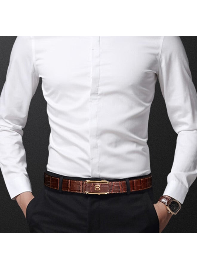 Cow Leather Belt For Men, Automatic Buckle, Cowhide, Middle-aged And Young, Genuine Leather Waist Belt, Birthday Gift, 919 Coffee Color With Gold Buckle - Image 4