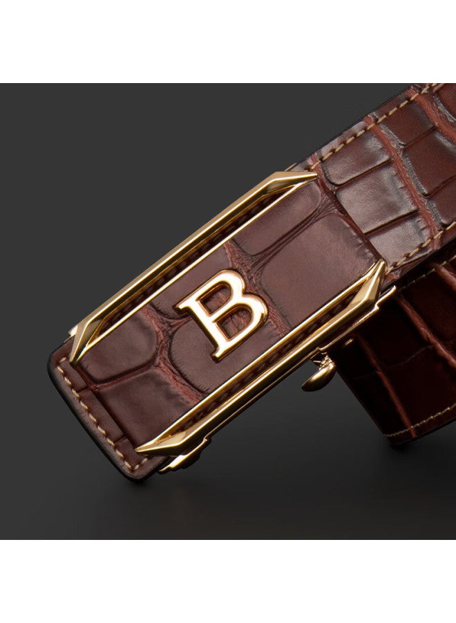 Cow Leather Belt For Men, Automatic Buckle, Cowhide, Middle-aged And Young, Genuine Leather Waist Belt, Birthday Gift, 919 Coffee Color With Gold Buckle - Image 2