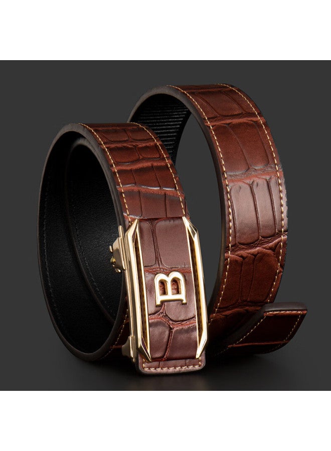 Cow Leather Belt For Men, Automatic Buckle, Cowhide, Middle-aged And Young, Genuine Leather Waist Belt, Birthday Gift, 919 Coffee Color With Gold Buckle - Image 5