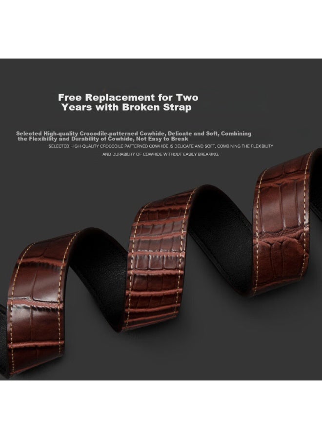 Cow Leather Belt For Men, Automatic Buckle, Cowhide, Middle-aged And Young, Genuine Leather Waist Belt, Birthday Gift, 919 Coffee Color With Gold Buckle - Image 3