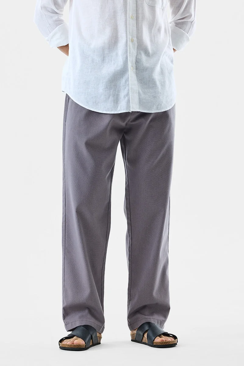 SNITCH Grey Solid Regular Fit Casual Trousers