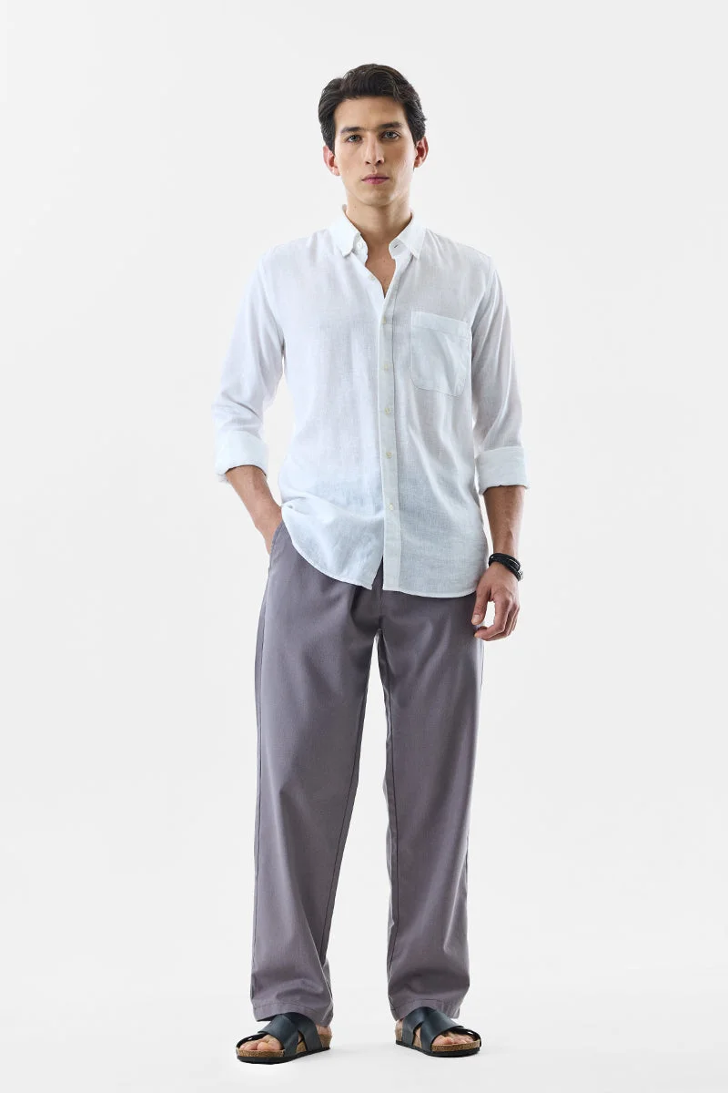 SNITCH Grey Solid Regular Fit Casual Trousers