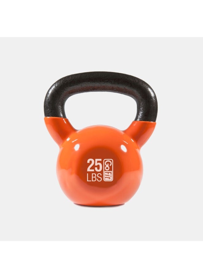 Go Fitness GoFit Premium Vinyl Dipped Kettlebell – 25LB, Orange – Strength, Core & Balance Training - Image 1