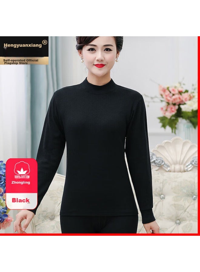 Hengyuanxiang Hengyuanxiang [best- 10w Sets] Women's Autumn Underwear Set, Pure Cotton, For Middle-aged And Elderly, Plus Size, Thin Cotton Thermal Underwear, Women's Black  - Image 1